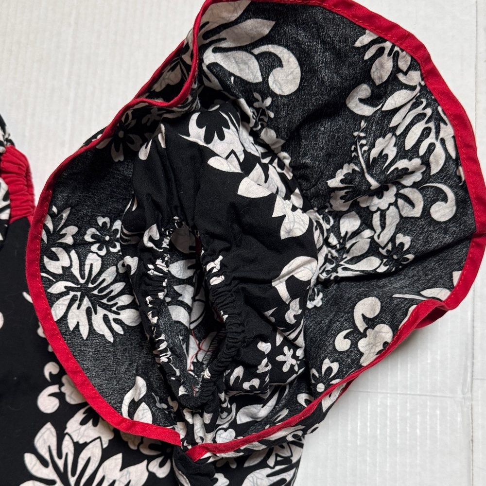 Vintage RM Made in Hawaii USA Floral Black White Red‎ Trim Mermaid Maxi Dress M? - Picture 10 of 15